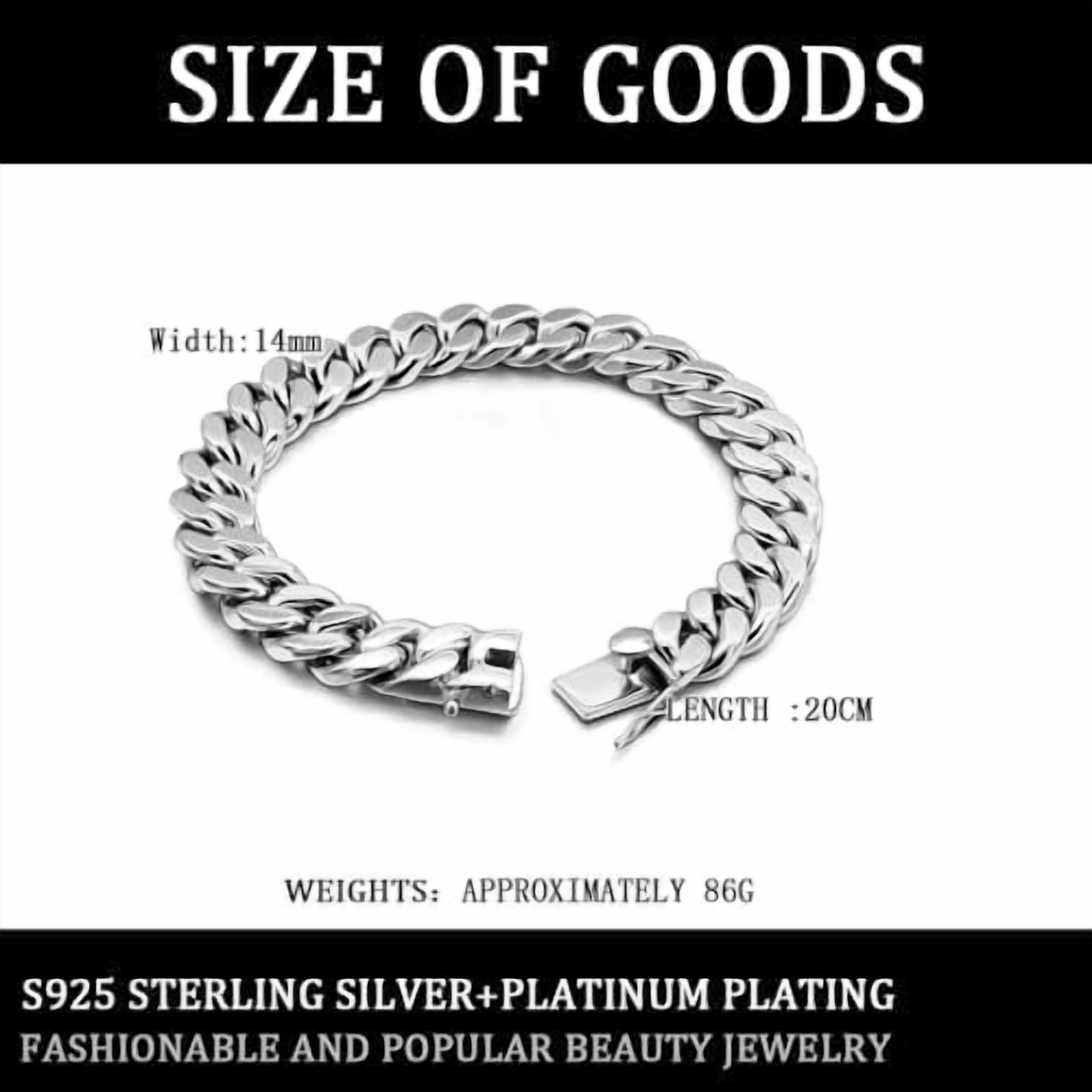 kumi925 Sterling Silver Italian Solid 10-12-14mm Diamond-Cut Cuban Link Curb Chain Bracelet for Men, Jewelry Party Birthday Gift