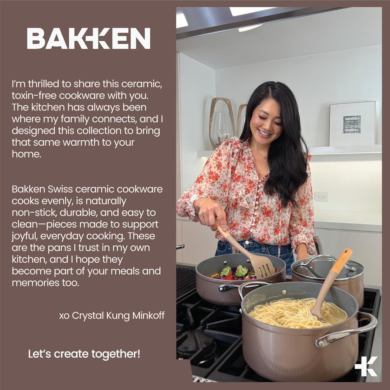 Bakken Crystal Kung Minkoff 14-Piece Ceramic Cookware Set with Lids, Nonstick Pots & Pans, Silicone Utensils & Oven Mitts, Dishwasher Safe