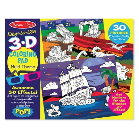 Melissa & Doug Easy-to-See 3-D Coloring Pad - Dinosaurs, Knights, Space, and More