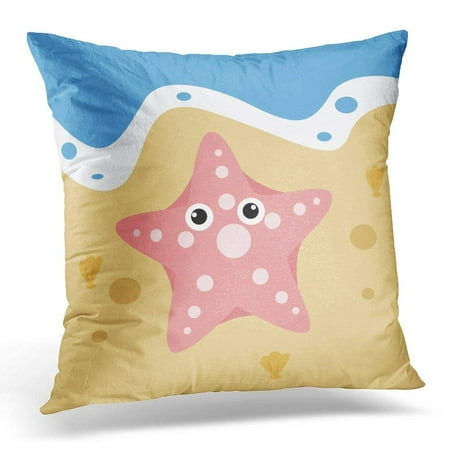 The White Starfish USART Blue Aquatic Cute Starfish in The Sand Cartoon Ocean Animal Collection White Beach Pillow Case Pillow Cover 18x18 inch ()