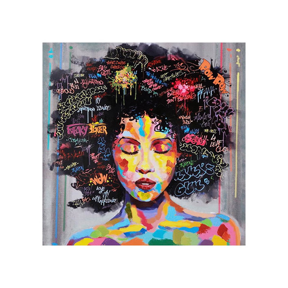 African American Afro Hair Black Girl Abstract Art Wall Decor Painting Canvas