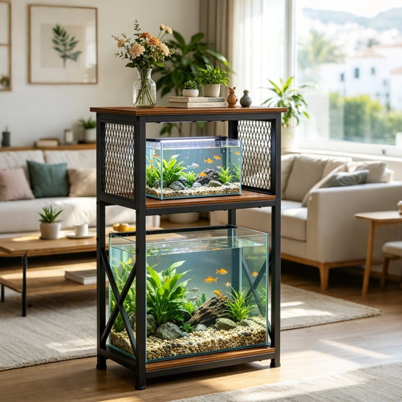 10 Gallon Aquarium Stand, 3-Tier Fish Tank Stand with Open Storage for Home