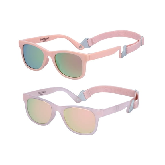 COCOSAND Baby Sunglasses with Strap Classic Square Frame UV400 for Infant Toddler Boys Girls Age 0-24 Months , 2-Pack
