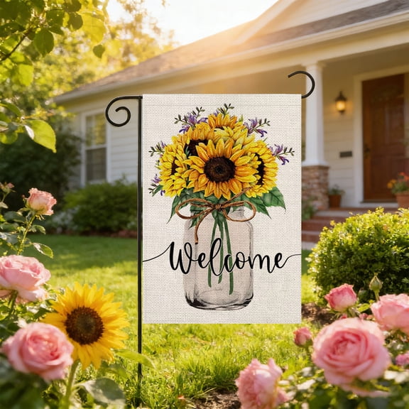Sunflower Garden Flag, 11.8x17.7in Double Sided Linen for Spring Summer Yard Porch Balcony Patio Lawn Farmhouse Home Outdoor Welcome Decor B