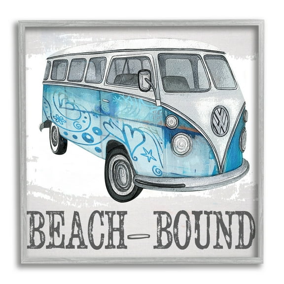 Stupell Beach Bound Summer Vacation Van Landscape Painting Gray Framed Art Print Wall Art