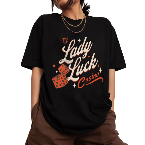 Distressed Retro Casino Print Tshirt Black S-5XL Retro Glam Graphic Tees Shirts Tops