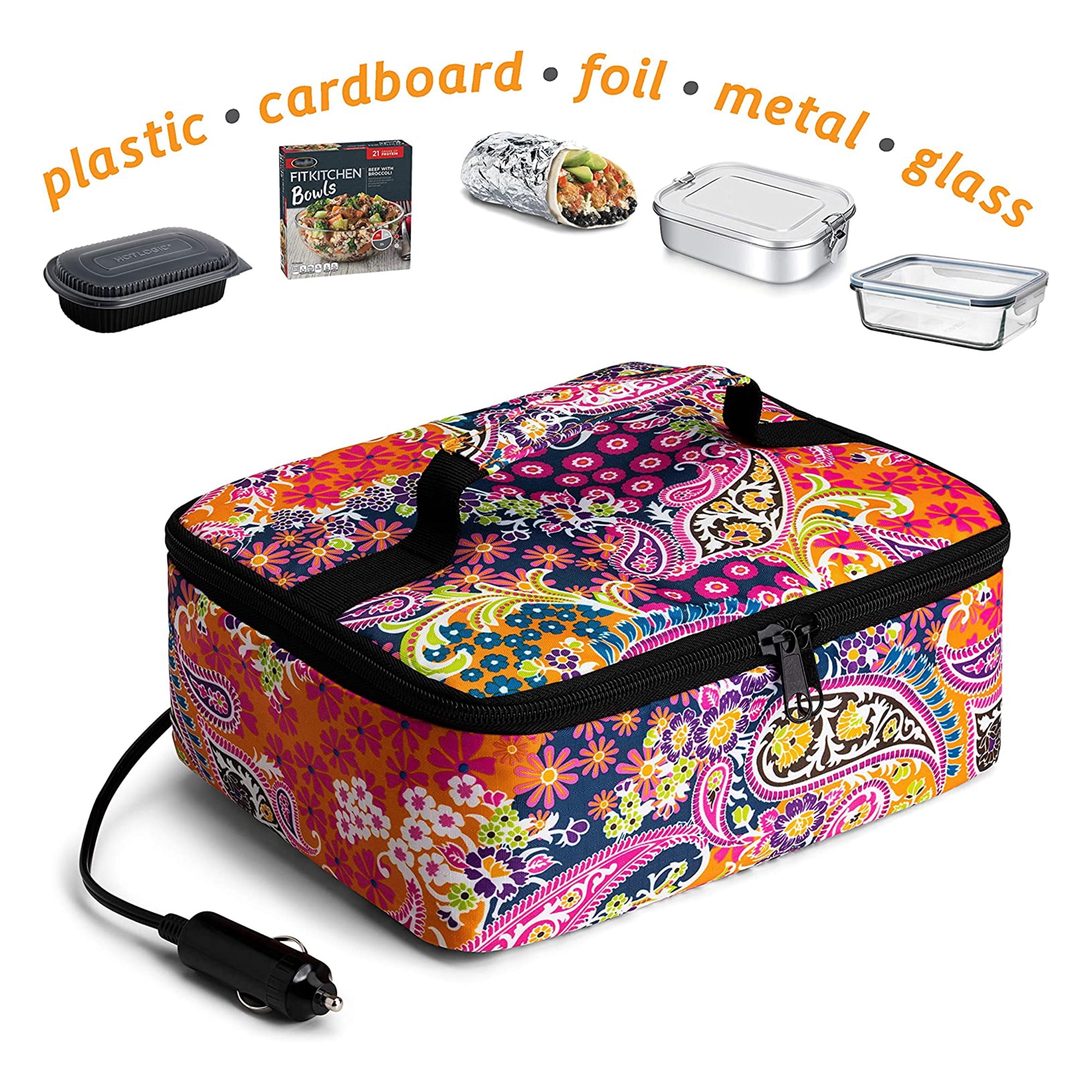 HotLogic Mini Portable Thermal Food Warmer for Office, & Travel, Paisley