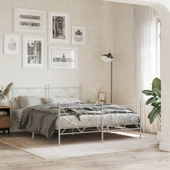 vidaXL Metal Bed Frame without Mattress with Footboard White 59.1"x78.7"