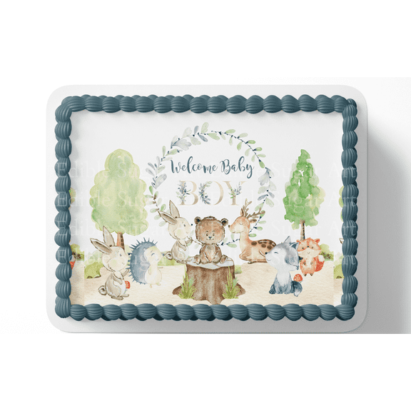 Woodland Baby Shower Cake Topper Edible Image Forest Friends Baby Shower Woodland Party Decorations
