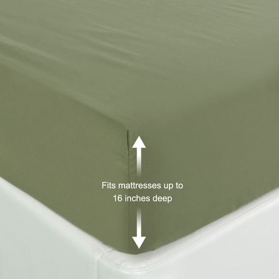 PiccoCasa 110GSM Brushed Microfiber Fitted Sheet with 16" Depth, Olive Green Twin