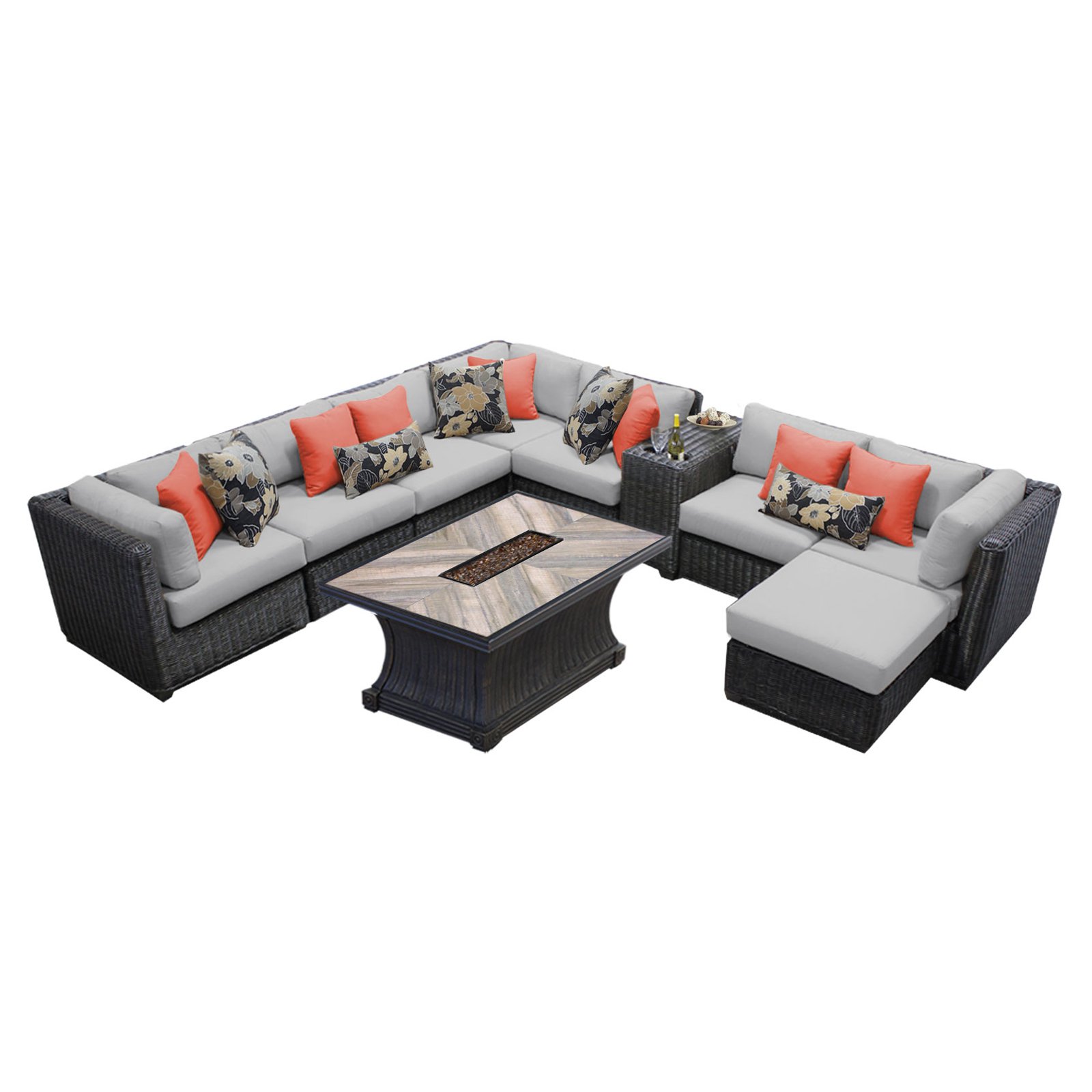 TK Classics Venice 10 Piece Outdoor Sectional Set with Arlo Fire Pit