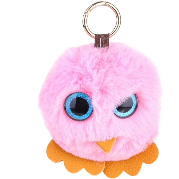 Llavero creativo con forma de búho y bola de pelo, llavero único, adorno para llaves, pequeño regalo para mujeres y niñas (rosa)