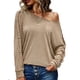 thumbnail image 1 of Jersey Hombro Descubierto Manga De Murciélago Color Sólido Cómodo Suelto Casual Mujer Top Albaricoque S, 1 of 6