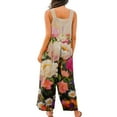 thumbnail image 4 of Women's Floral Print Overalls - Adjustable Straps Sleeveless Cotton Romper with Pockets for Summer Casual ,Orange,, 4 of 8