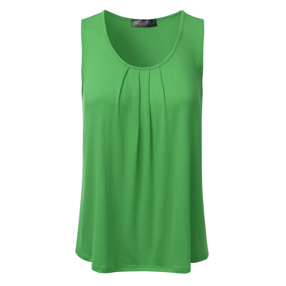 Doublju Doublju Women's Sleeveless Chiffon Tank Top Pleated Flowy