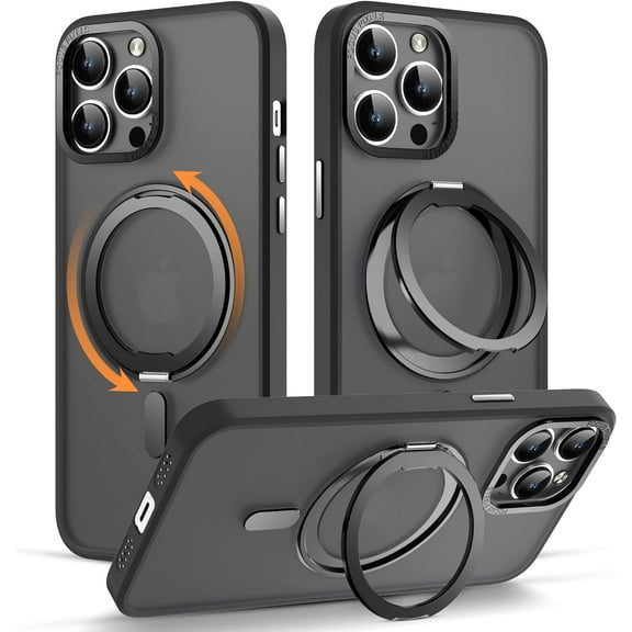 for iPhone 11 Pro Max Case with 360° Rotatable  Ring Stand [Compatible with Magsafe] [-Grade Protection] Translucent Back iPhone 11 Pro Max Phone Case 6.5" for Women Men, Black