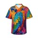 thumbnail image 1 of Balery Vibrant Parrot Splash Art Camisas hawaianas de manga corta para hombre, camisas playeras de corte holgado, camisas de vacaciones con botones,Small, 1 of 7