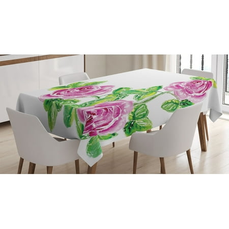 

Watercolor Flower House Decor Tablecloth Picturesque Glamour Dramatic Rose Figures with Cracked Effect Rectangular Table Cover for Dining Room Kitchen 52 X 70 Inches Pink Green by Ambesonne