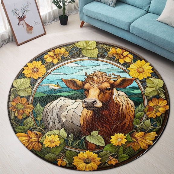 Round Area Rug, Cow1 Non-Slip Floor Mat, Soft Washable Carpet for Living Room Bedroom Decor 24 Inch