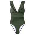 thumbnail image 1 of Women's Moss Green Ruffled One-Piece Swimsuit, S, 1 of 4
