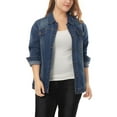 thumbnail image 4 of Unique Bargains Women's Plus Size Long Sleeve Button Front Washed Denim Jacket, 4 of 6