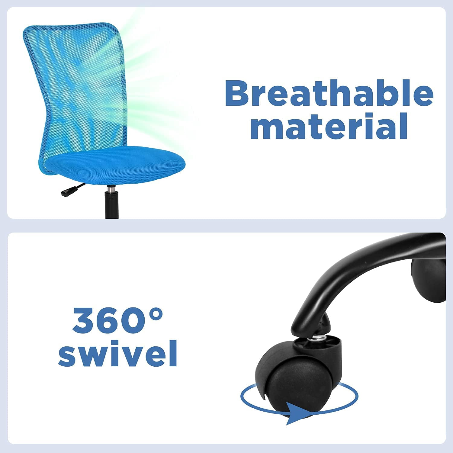 Armless Office Chair Ergonomic Desk Chair Computer Chair Mesh Home Desk Chair with Adjustable Lumbar, Rolling Swivel Office Chair Mid-Back Task Chair for Adults (Blue)