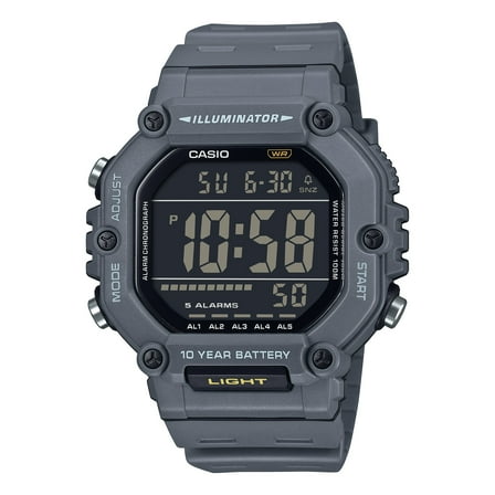 Casio Mens Digital Wristwatch Large Lcd 10-Yr Battery 100M Wr Stopwatch Gray