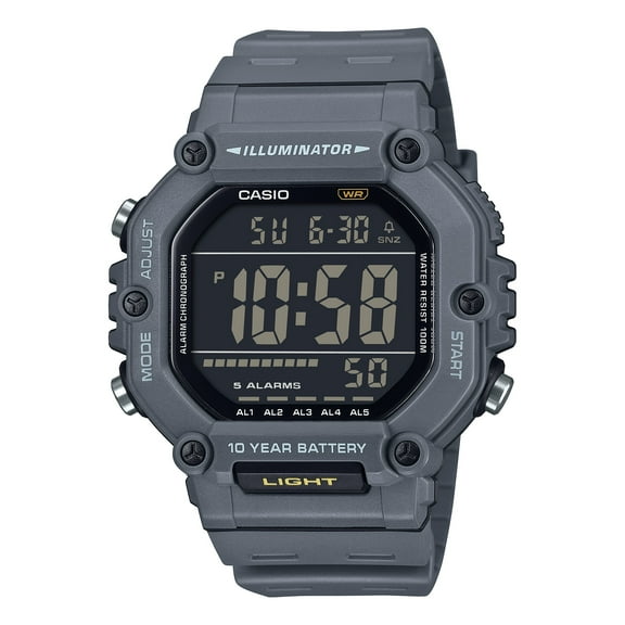 Casio Mens Digital Wristwatch Large Lcd 10-Yr Battery 100M Wr Stopwatch Gray