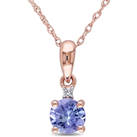 Tangelo 1/2 Carat T.G.W. Tanzanite and Diamond-Accent 10kt Rose Gold Solitaire Drop Pendant, 17