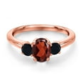 thumbnail image 3 of Gem Stone King 18K Rose Gold Plated Silver Red Garnet and Black Onyx Engagement Ring for Women | 1.13 Cttw | Oval 7X5MM | Gemstone January Birthstone | Size 7, 3 of 6