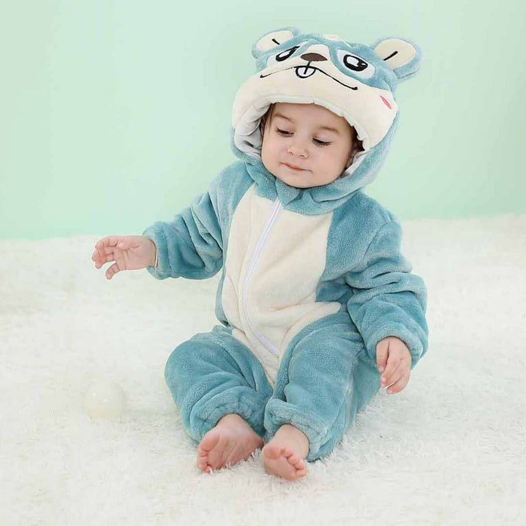ZCFZJW Unisex Baby Boys Girls Animal Costume Winter Autumn Flannel Hooded  Romper Cosplay Jumpsuit Plush Warm Plush Onesie Pajamas Set(Blue,2 Years) 