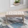 thumbnail image 2 of chairus Fabric Entryway Bench with Button Tufted Seat and Rustic Wood Legs, Vintage Bedroom Bench End of Bed, Padded Extra Seating Bench for Living Room Office Studio Hallway, Beige, 2 of 8