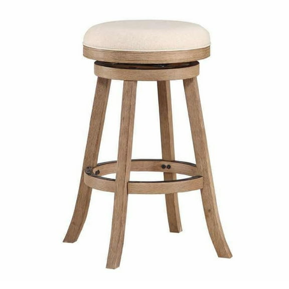 Benjara Liam 29 Inch Wood Barstool, Swivel Seat, High Density Foam Cushion, Ivory