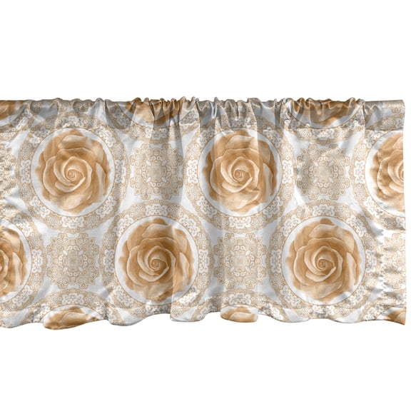 Ambesonne Vintage Window Valance, Royal Baroque Roses, 54" X 12", Pale Brown White