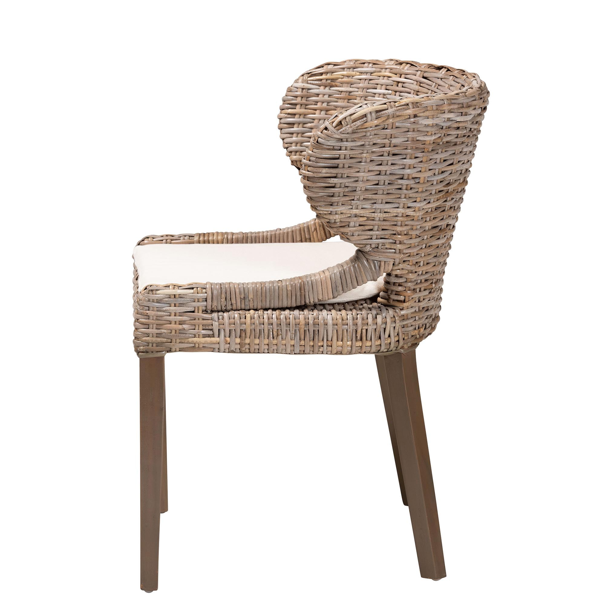 bali & pari Niesha Boho Dining Chair, Handwoven Natural Kubu Rattan, Grey
