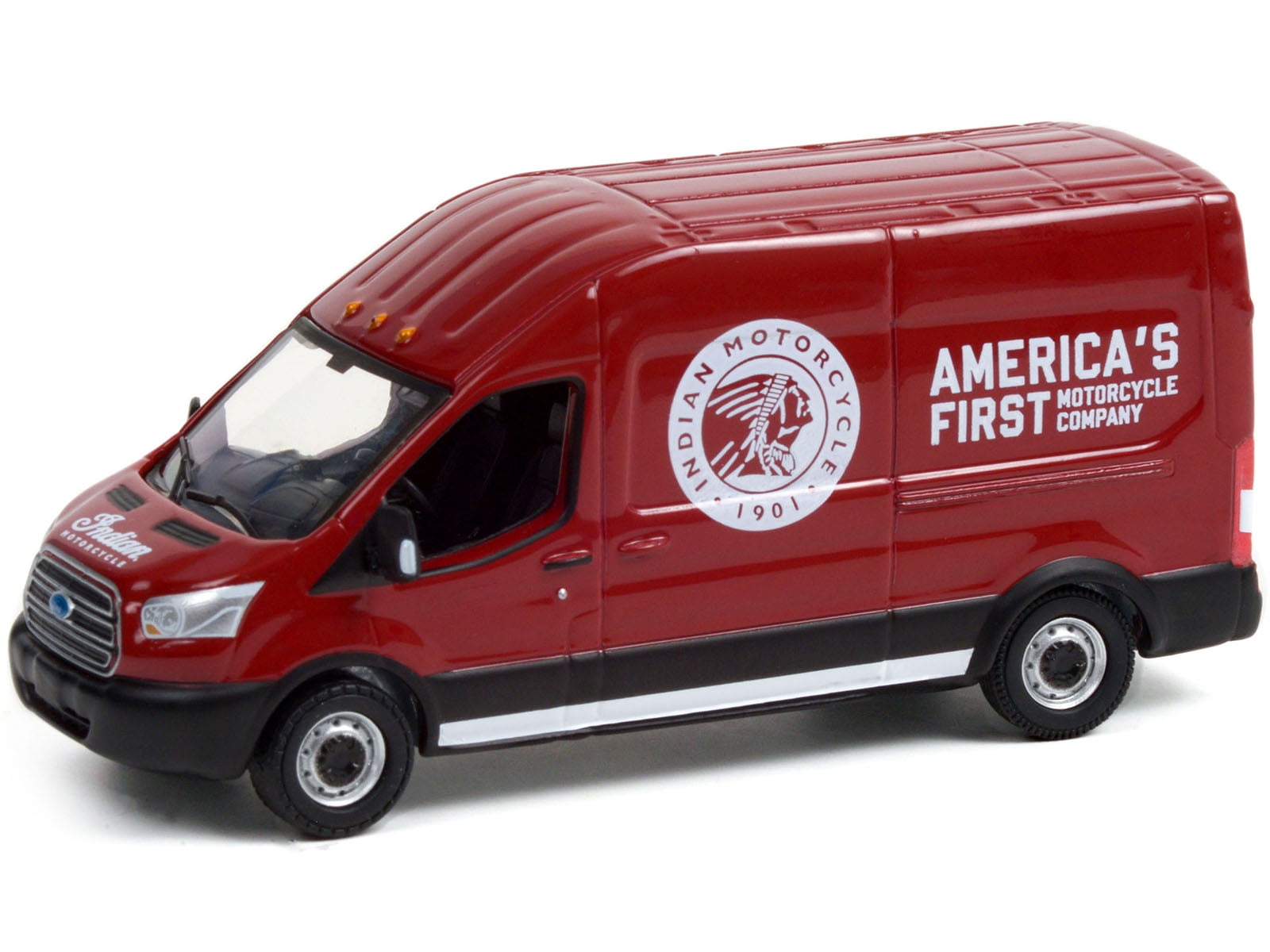 2015 Ford Transit LWB High Roof Van Burgundy "Indian Motorcycle Sales & Service" Route Runners 1/64 Diecast Model by Greenlight