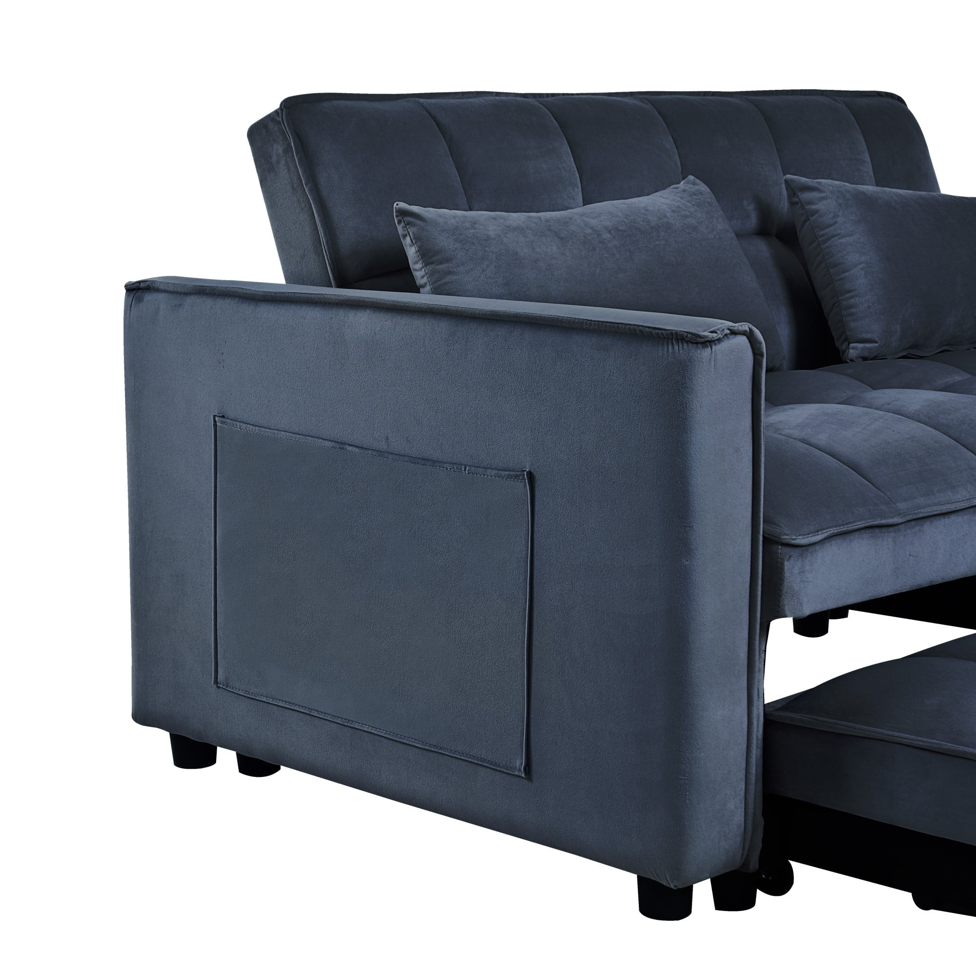 Gewnee 52.75 Inch 3 in 1 Convertible Sofa Bed,Velvet Pull Out Couch WITH Adjustable Backrest & Storage Pockets for Living Room,Apartment.Black