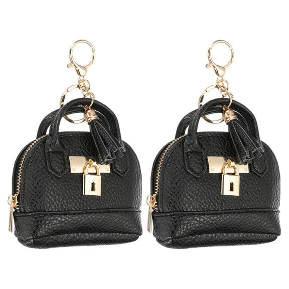 Uxcell Mini Tote Bag Keychain, 2 Pcs Cute Coin Purse Keychain PU Leather, Black