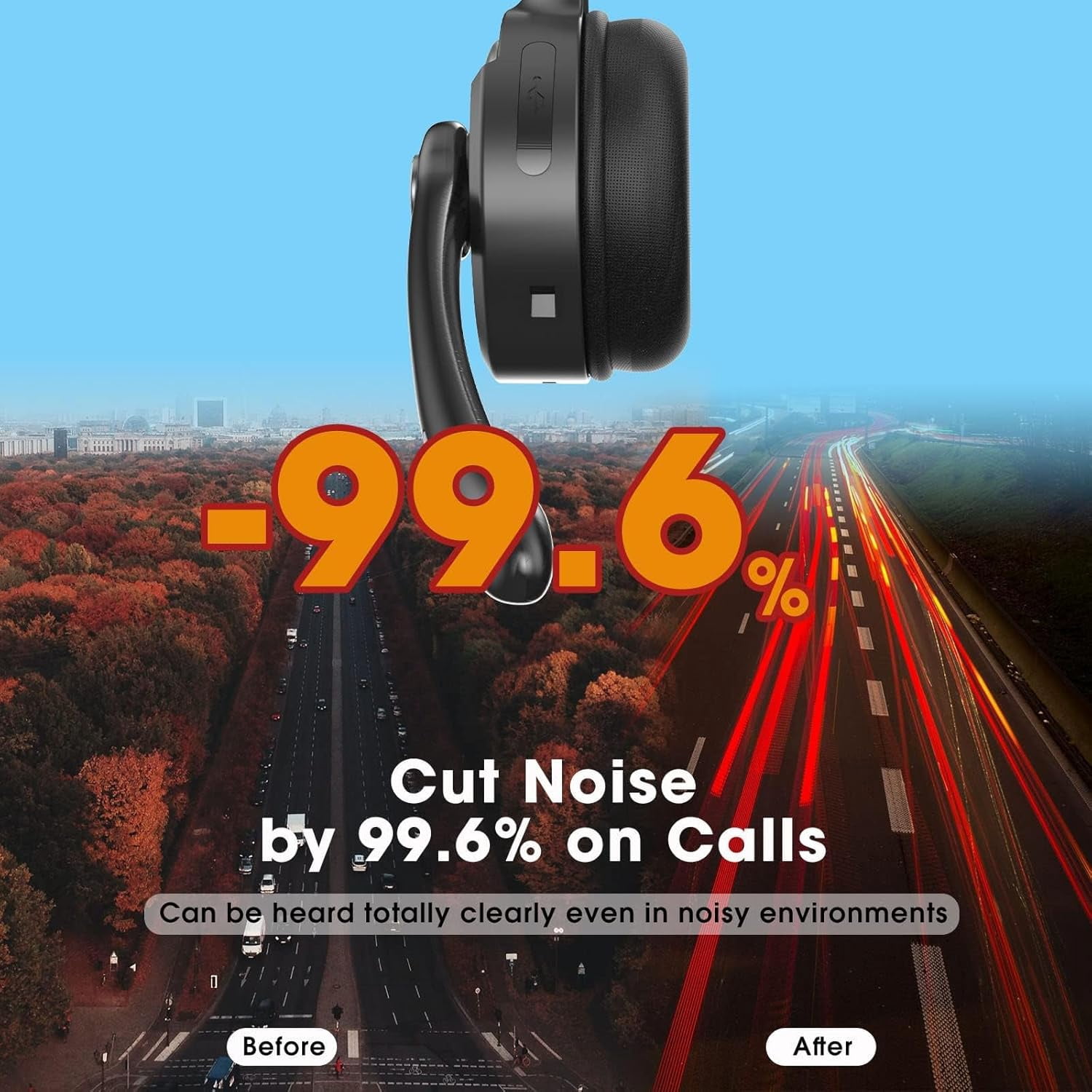 Bluetooth Headset with Microphone,V5.1,Noise Canceling Wireless On Ear Headphones, Bluetooth Headphones with Mic, Phone Headset Mute Button for Laptop, Skype, Call Centers, Office, Trucker