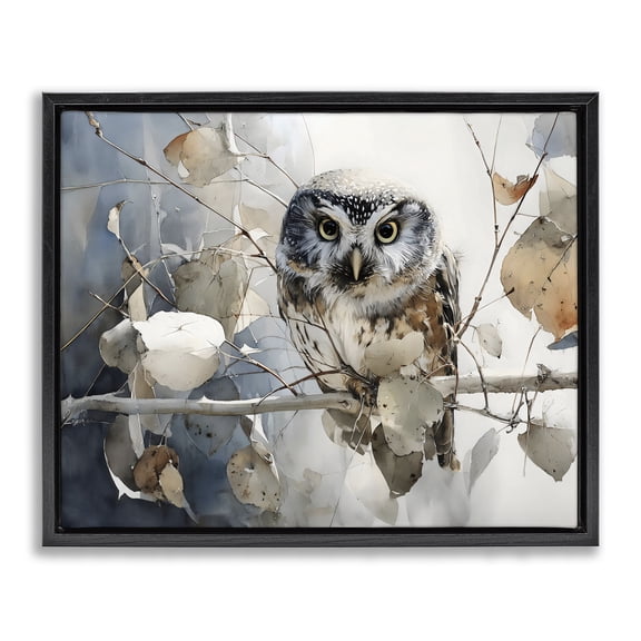 Stupell Industries Farmhouse Hoot Owl on Autumn Branch Black Floating Frame Canvas Art, 21 x 17, by Franklyn Gregory