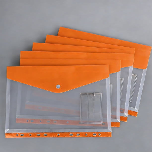 Bolsa Para Documentos Juego de 6 bolsas para documentos de hojas sueltas A4, transparentes, con 11 orificios y etiquetas de color naranja. JASKFLY