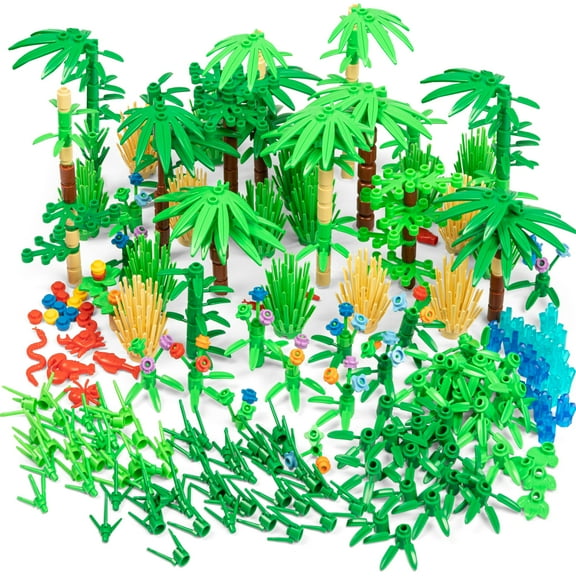 Play Platoon 404 Piece Jungle Building Bricks Kit- Botanical Forest Building Block Compatible with Major Brand Accessories Set with Plants, Trees, Bushes, Trees, Flowers. Forest Scenery