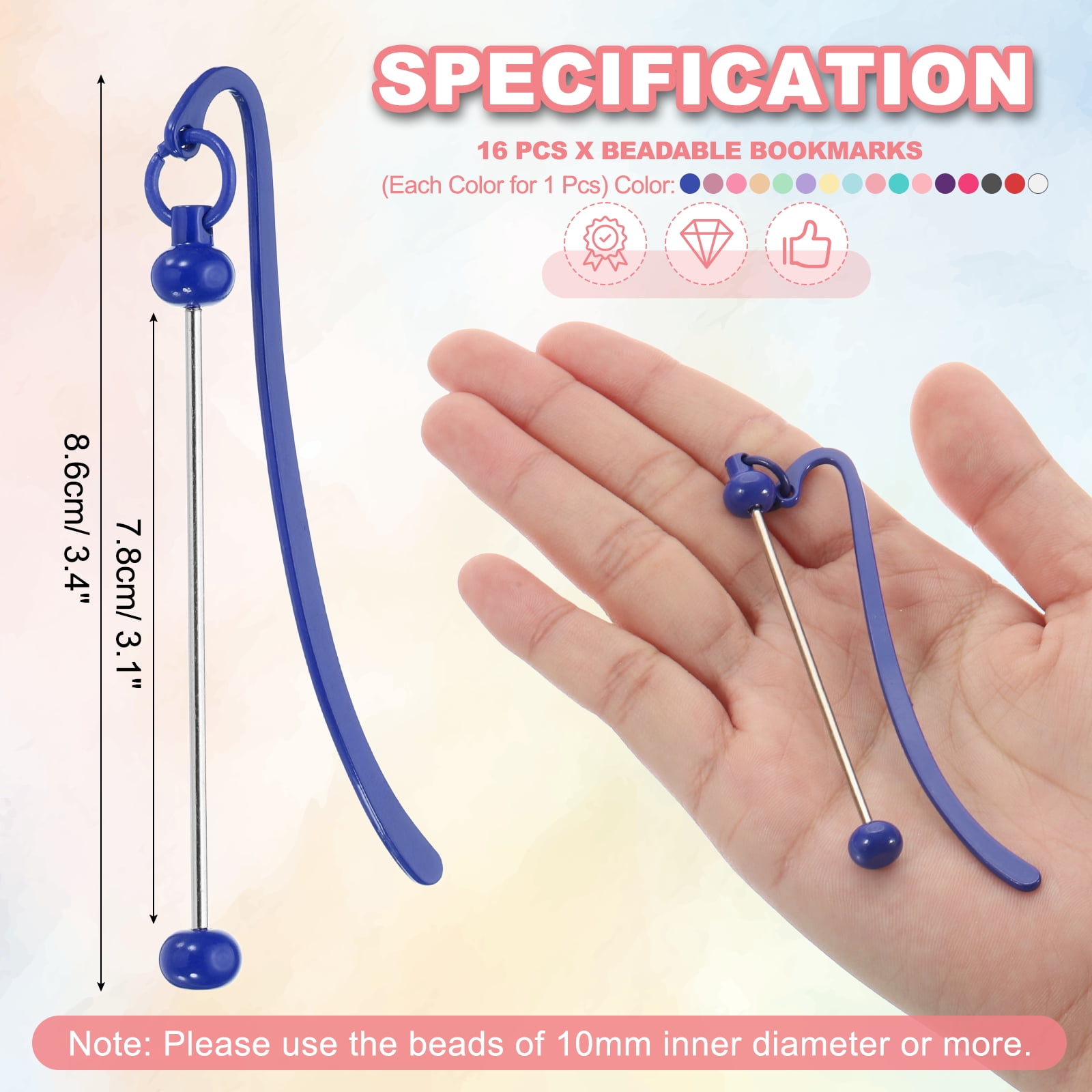 Uxcell 16 Pcs Beadable Bookmarks, DIY Metal Blank Bar Bookmark Bead Craft Jewelry Pendant Charm Book Mark for Gift Teacher Office Supplies Home Crafts, Colorful Set