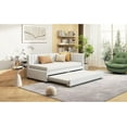thumbnail image 3 of Upholstered Extendable Daybed With Trundle, Twin Size Sofa Bed With Soft Headback, Half Enclosed Bed Frame, No Needed Spring Box, Beige, 3 of 6