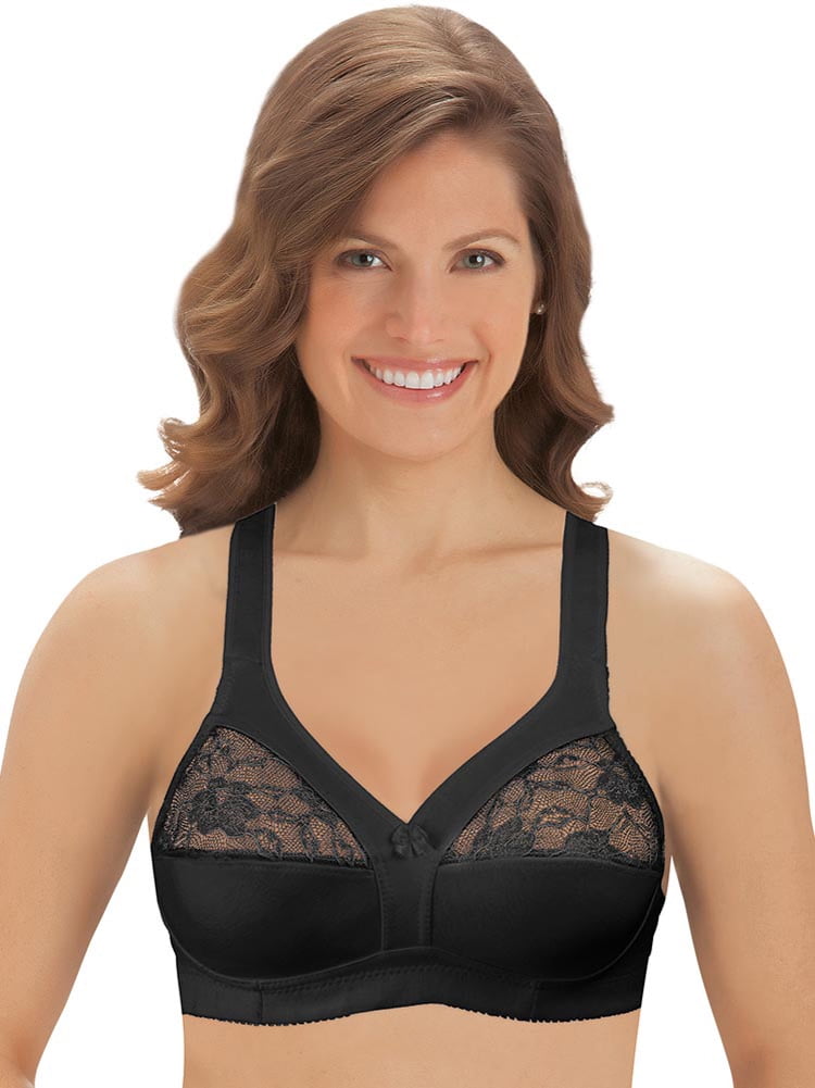 Collections Etc. Cotton Bra UnderwireFree with Lace Accents and
