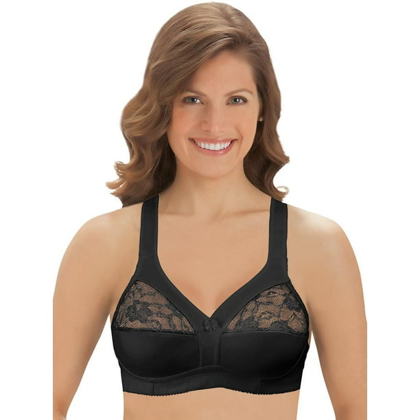 Collections Etc. Cotton Bra UnderwireFree with Lace Accents and