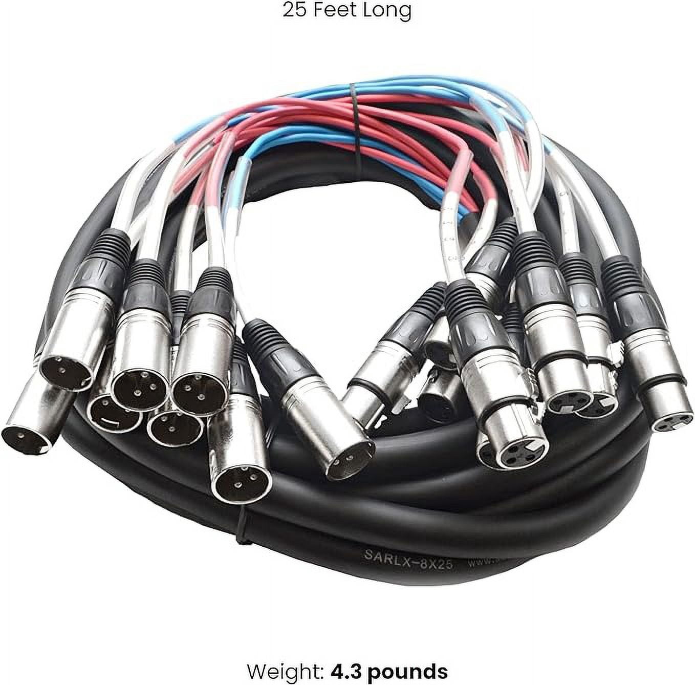 Seismic Audio SARLX-8x25, 8 Channel XLR Colored Snake Cable 25'
