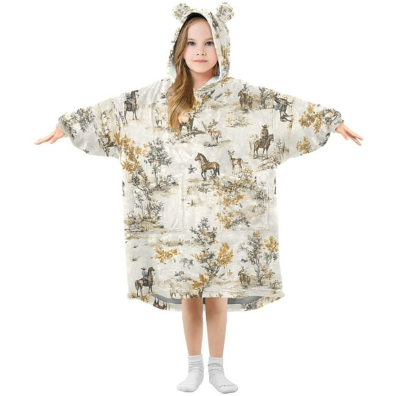 joogoo Wearable Blanket Hoodie for Horses Pattern Oversized Sherpa Hooded 3-14 YR M