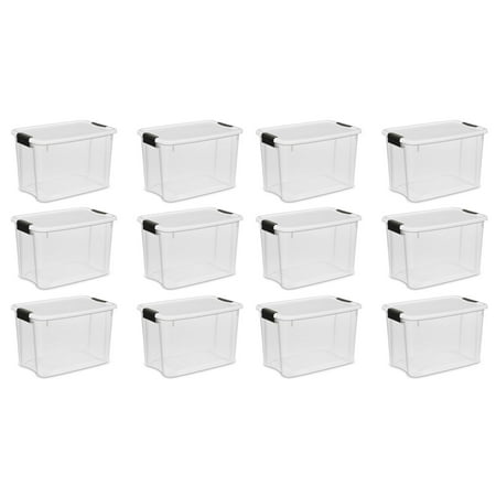 Base Camp Storage - Sterilite 30 Quart Ultra Latch Storage Box w/ White Lid & Clear Base, 12 Pack