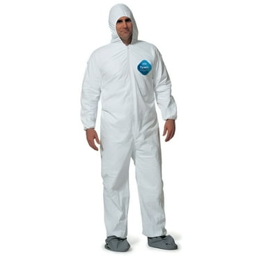 DuPont-TY122S Disposable Elastic Bootie and Hood Tyvek Coverall Suit, Large